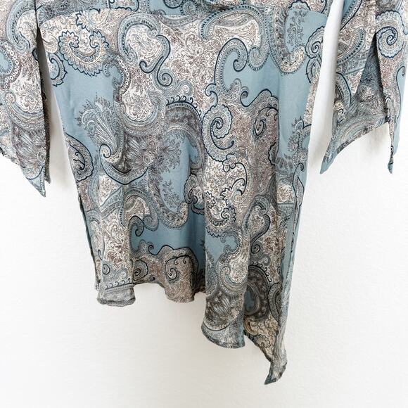 Y2K Reality Asymmetrical Paisley Tunic Top Sheer Blue Boho Romantic Fairy Witchy - Picture 3 of 7